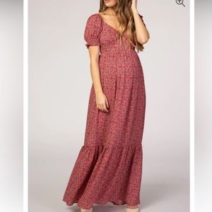 PinkBlush Floral Puff Sleeve Maxi Dress 🌺 (maternity)